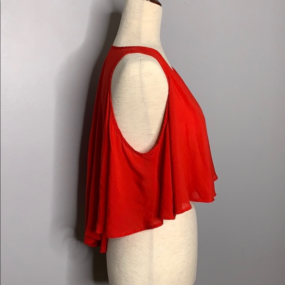 Riller & Fount Red Ruffle Tented Crop Top V Neck 2 - Picture 2 of 9